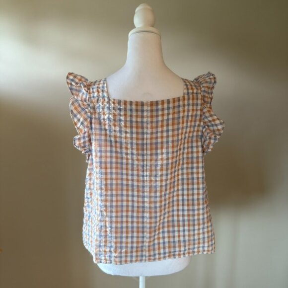 Madewell Gingham Searsucker Ruffle Strap Button Up Tank Top Womens XL Retro - Picture 4 of 16